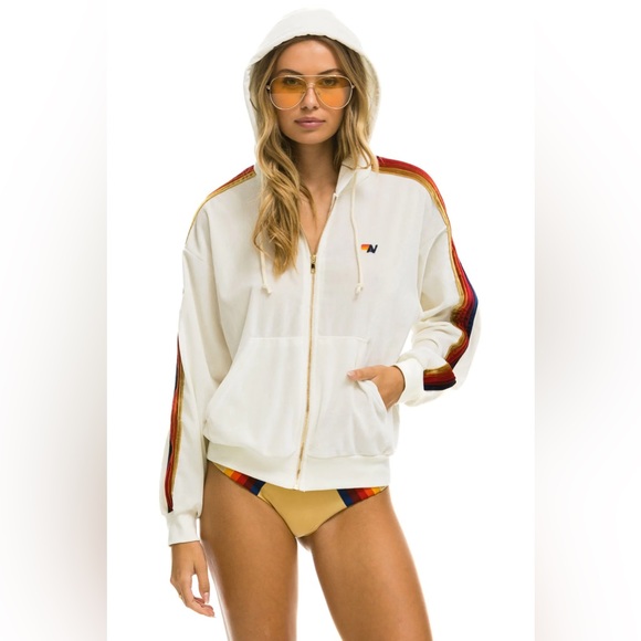 NEW Aviator Nation CLASSIC VELVET RELAXED ZIP HOODIE - WHITE • UNISEX - Picture 4 of 7